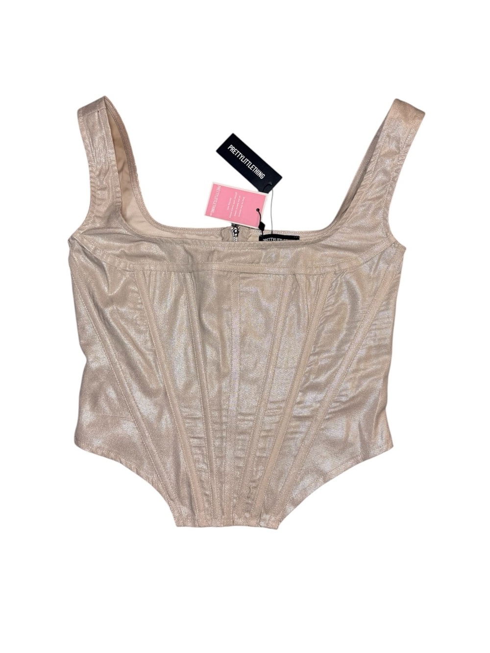 PrettyLittleThing Gold Metallic Corset Top NWT Size 4 Bustier Party
